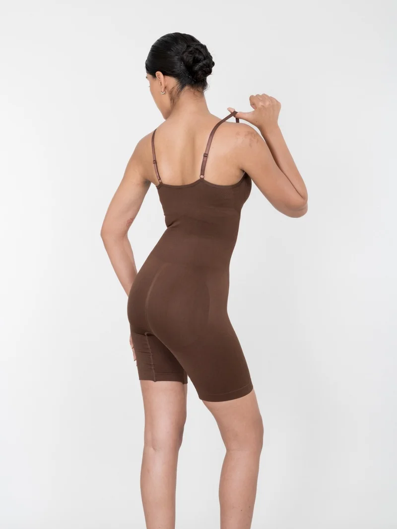 Shapercult Store Brown Mid Thigh Bodysuit for Women